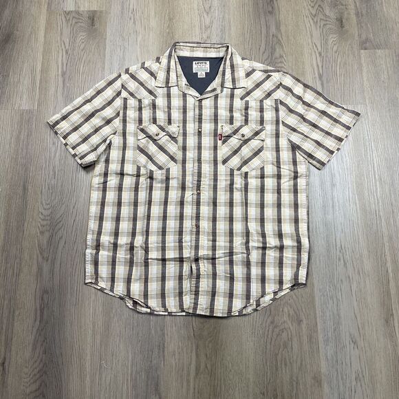 Levis Jeanswear Shirt Mens Large Plaid Western Pearl Snap 90s Vintage Button Up - Picture 1 of 10